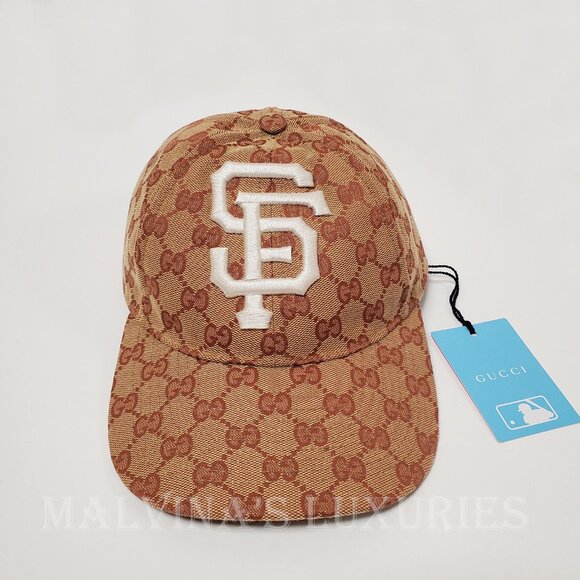 GUCCI BASEBALL CAP SF GIANTS GG SUPREME LOGO CANVAS EMBROIDERED HAT - Picture 5 of 14